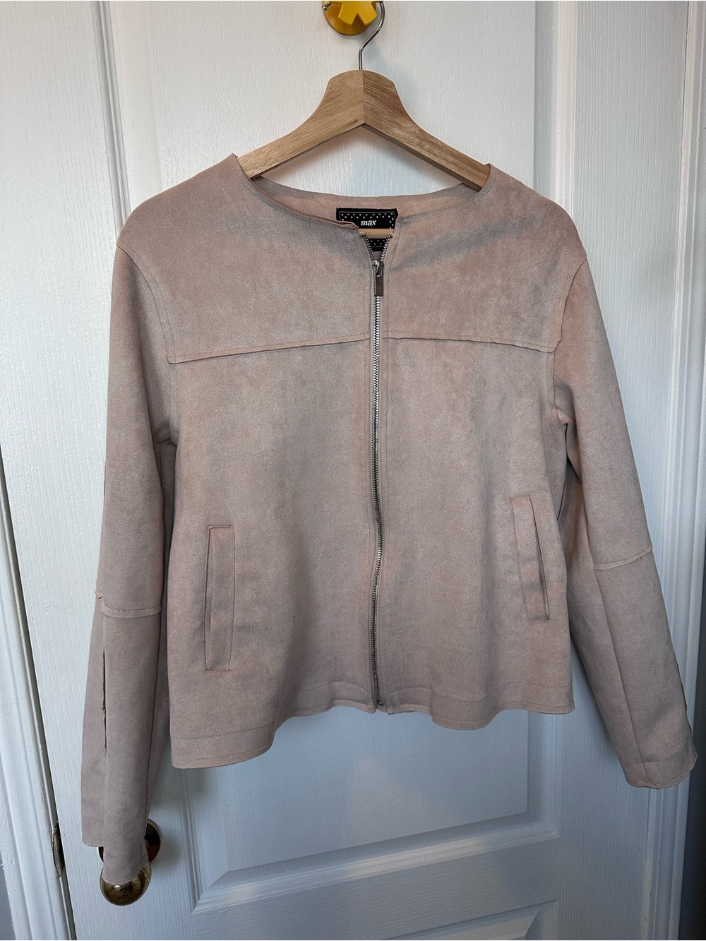 Suede Zip-Front Jacket in Light Blush